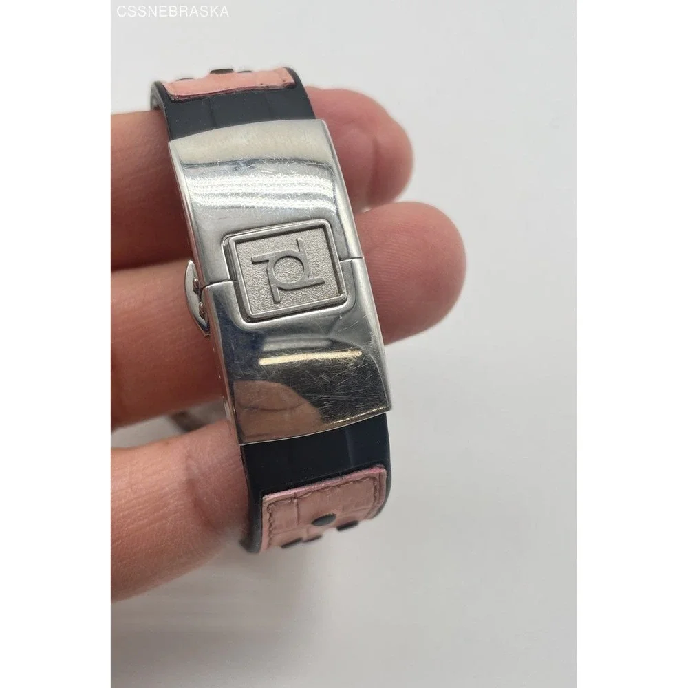 Genuine Officina‎ Del Tempo Pink Women's Watch Leather Black Rubber Band Date